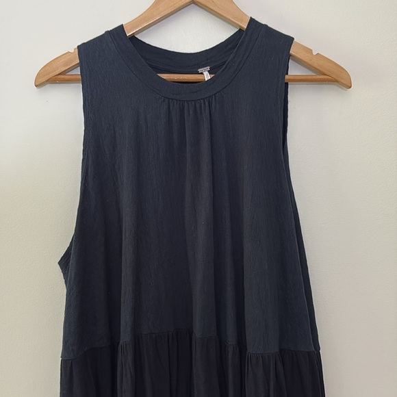 Free People Right On Time Tie Back Peplum Cotton Blend Tunic Top Black Blue M - Picture 4 of 15